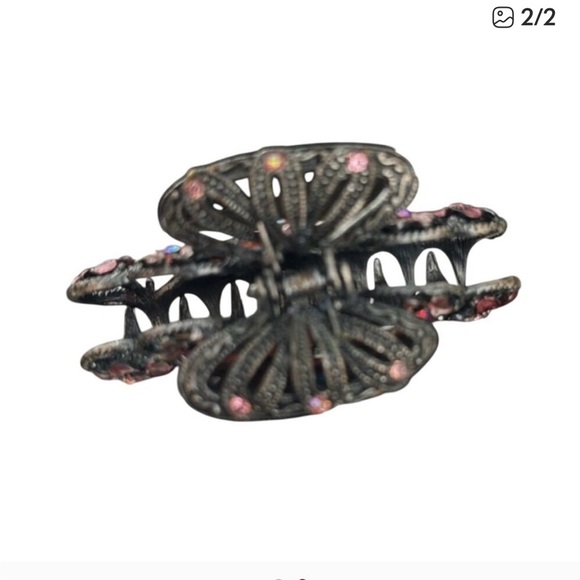 Floral Metal Hair Clip with Pink Accents - Picture 2 of 3